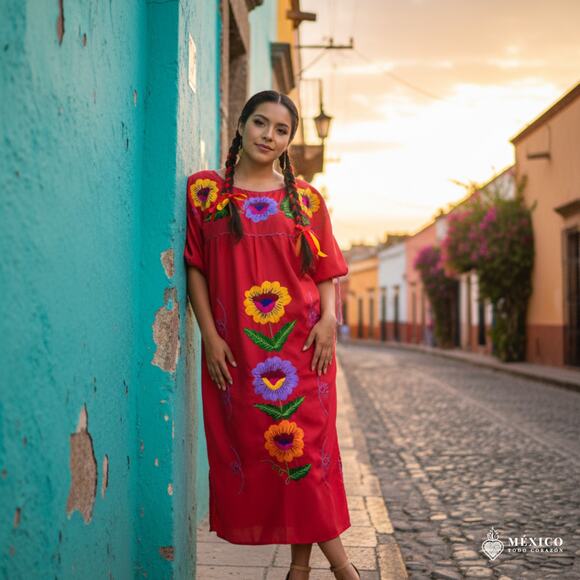 Mexican tunic hand embroidered dress Size L - Picture 2 of 4